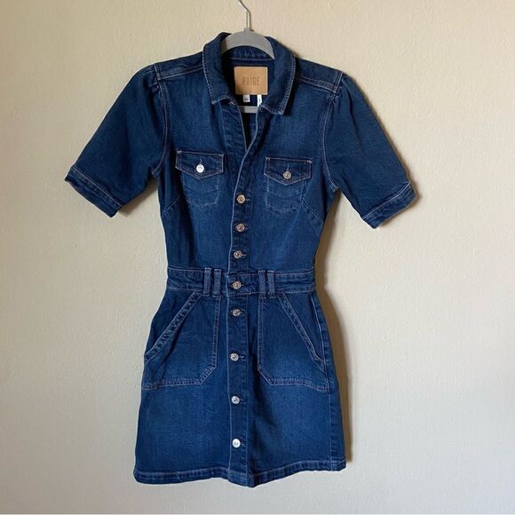 Paige Mayslie Mini Blue Dress Denim Short Sleeve Shirt Size 00 - Picture 11 of 16